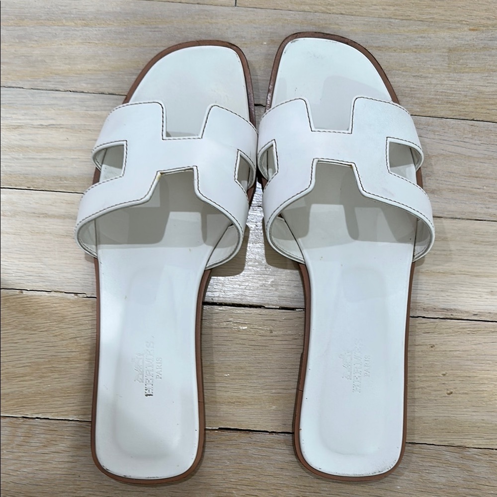 Hermes White Oran Sandals